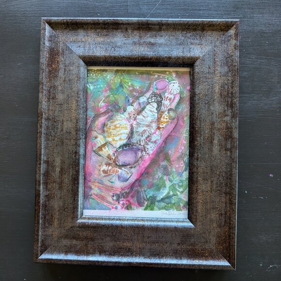"Handful of Shells: Botanical" Original 5"x7" Framed Watercolor Painting Art - Picture 2 of 7
